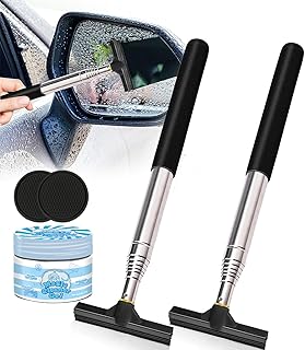 2 PCS Car Side Mirror Squeegee, Portable Car Rearview Mirror Wiper Telescopic, 98cm Long Handle Auto Mirror Squeegee Cleaner with 4 PCS 2.8" Car Coasters, 1 PCS Car Cleaning Gel for Car Detailing