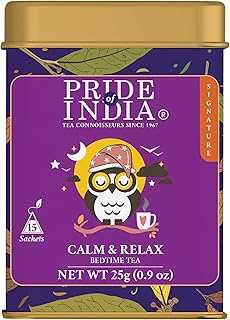 Pride of India | PACK of 6 - Sip and Relax : Bedtime Tea | 15 Pyramid Full Leaf Individually Wrapped Tea Bags| 100% Natural Blend of White Tea & Herbs from Single Origin | Calming and Soothing