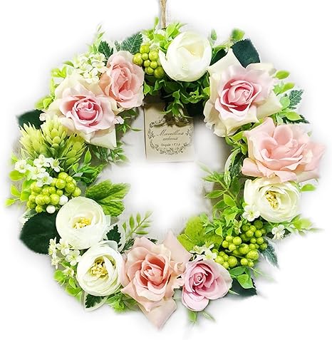 Amazon Lulu S ルルズ 薔薇とラナンキュラスのリース アーティフィシャルフラワー ナチュラルリース サイズ 29cm 薔薇とラナンキュラスの リース Lulu S 1764 造花 オンライン通販