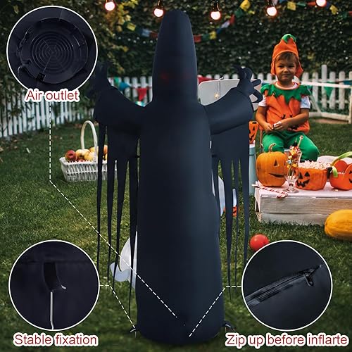 Miniatura 7 de Inflable de cosechador con fantasma fugitivo en el pecho con luces LED para Halloween, decoración de patio o exteriores, jardín, fiesta, hogar