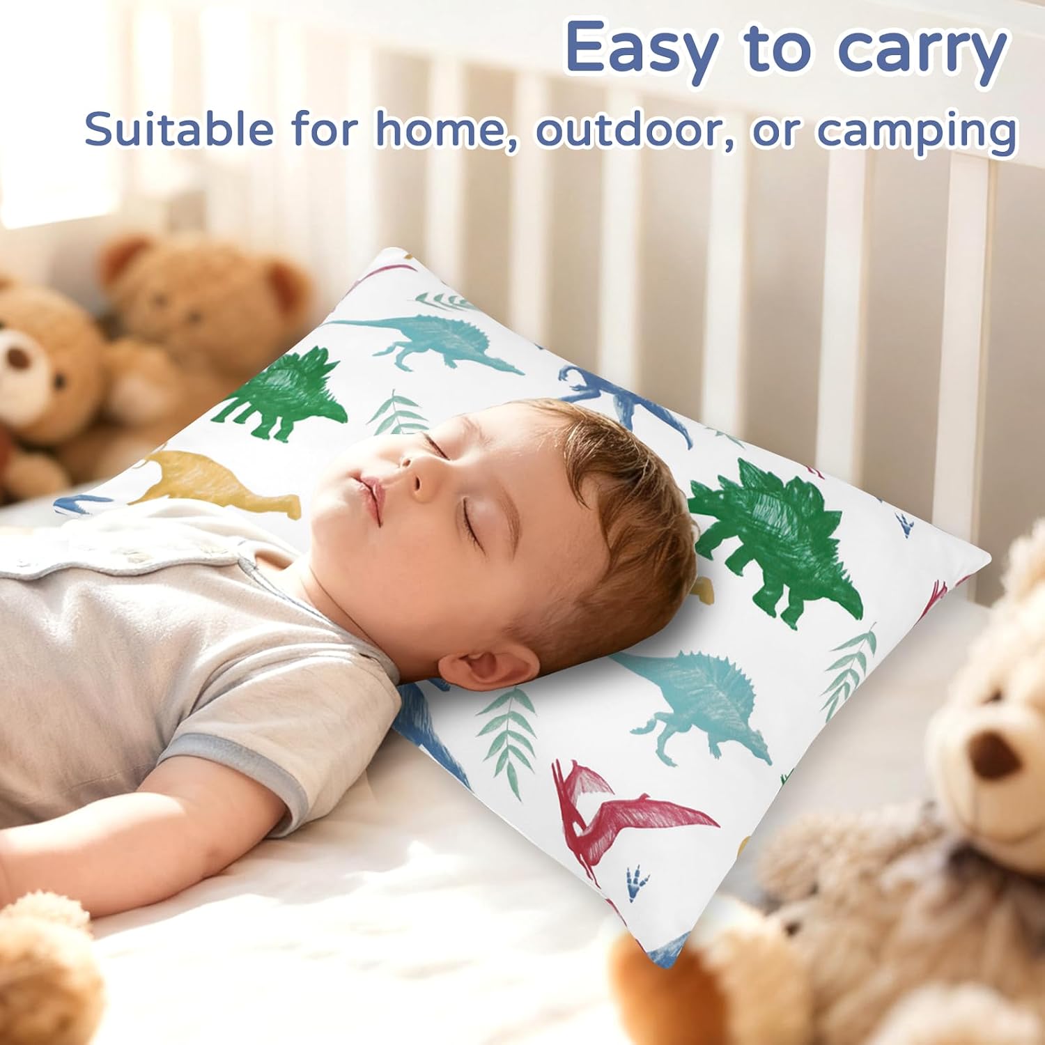 Hooyax Toddler Pillowcase 2 Pack - Soft Stretchy Small Pillow Cases, Cozy Sleep Kids Pillow Cover with Cute Print, Envelope Closure for 13x18 12x16 14x19 Baby Travel Pillow(Dinosaur)