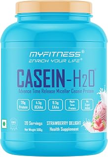 Myfitness Casein Protein Powder | Casein-H2O | 80% Protein Per Serving | 100% Micellar Casein Protein Supplement | (500g (20 Servings), Strawberry Delight)