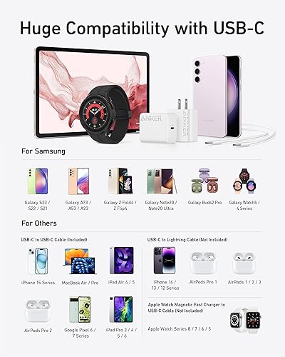 Vista 8 de Anker Cargador súper rápido USB-C de 25 W, cargador Anker (no plegable) con cable USBC, soporta carga rápida PPS para Samsung Galaxy S23 Negro