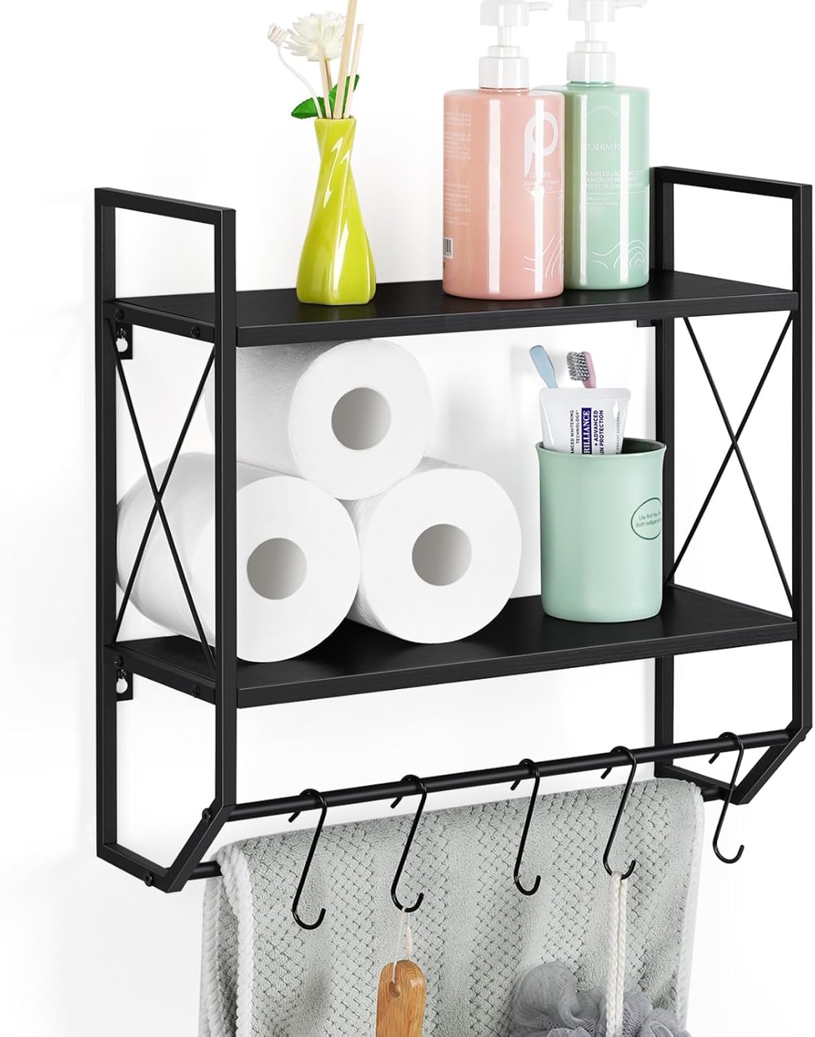 Amazon.com: smusei Bathroom Wall Shelf Organizer 2 Tiers Wood Bathroom ...
