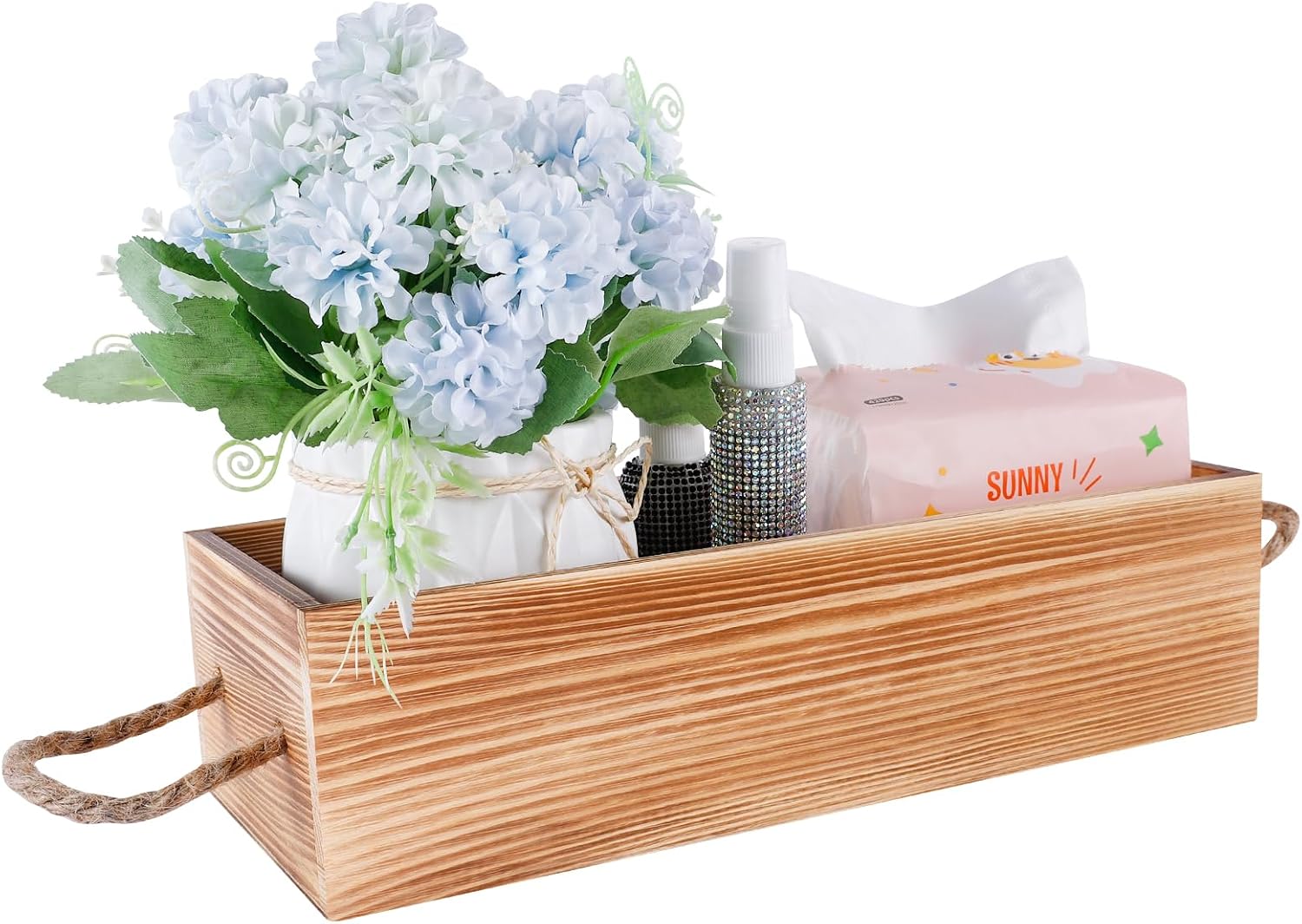 Wooden Organizer Box, Wood Storage Box for Cooking Tools, Makeup, or Office Supplies, 15.6'' x 6.7'' x 4''