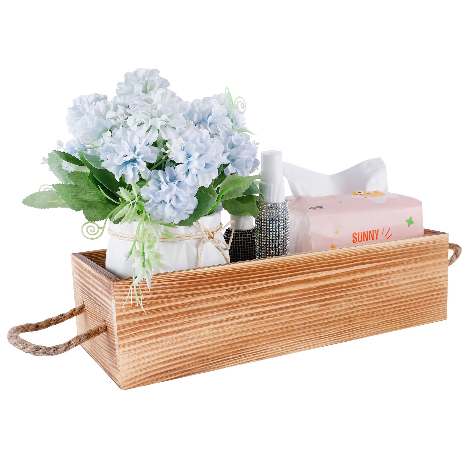 bathiin Wooden Organizer Box, Wood Storage Box for Cooking Tools, Makeup, or Office Supplies, 15.6'' x 6.7'' x 4''