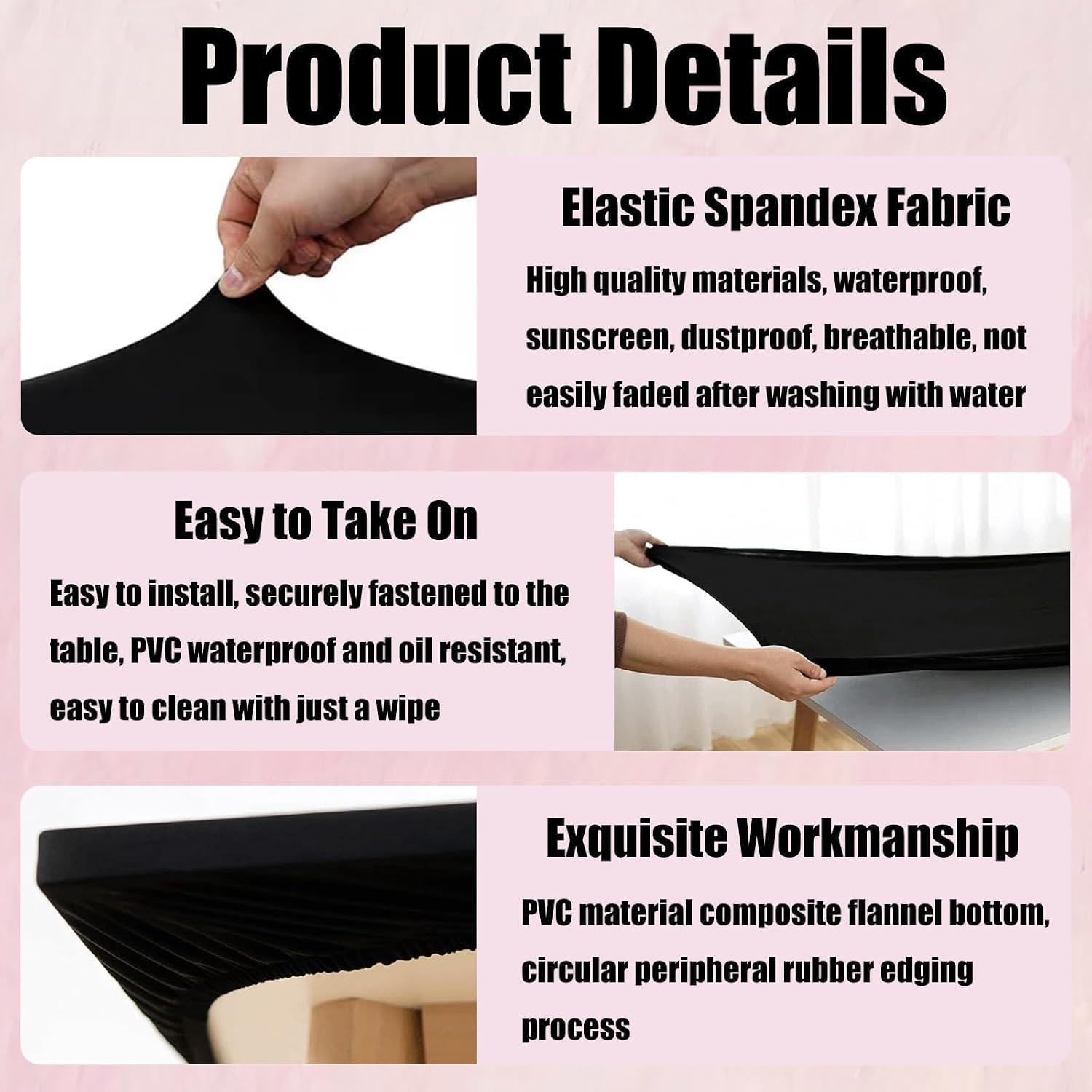 Picnic Table Cover with Bench Covers, Black 30"x72" image 3