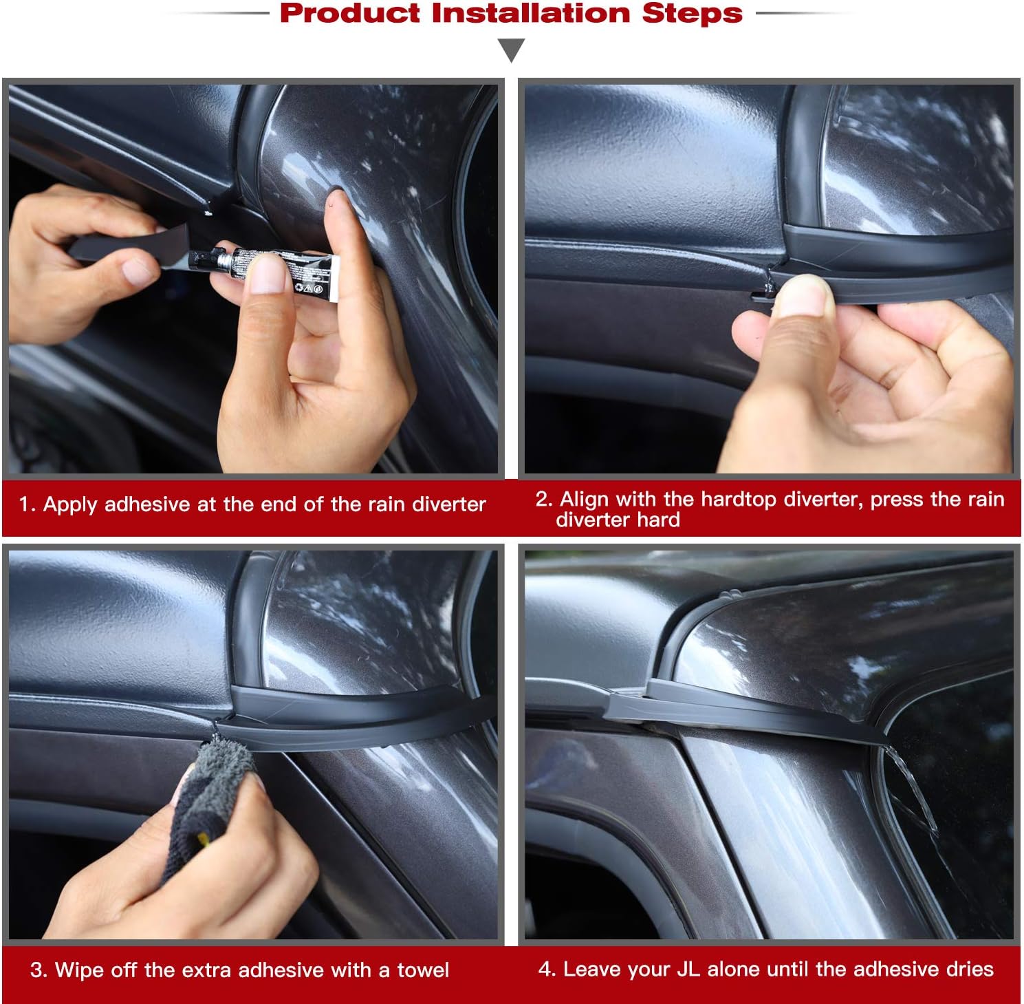 JeCar Hardtop Rain Diverter ABS Drip Rail Extension Rain Gutter Exterior Accessories Compatible with Jeep Wrangler 2018-2023 JL JLU & 2020-2023 Jeep Gladiator JT, 1 Pair