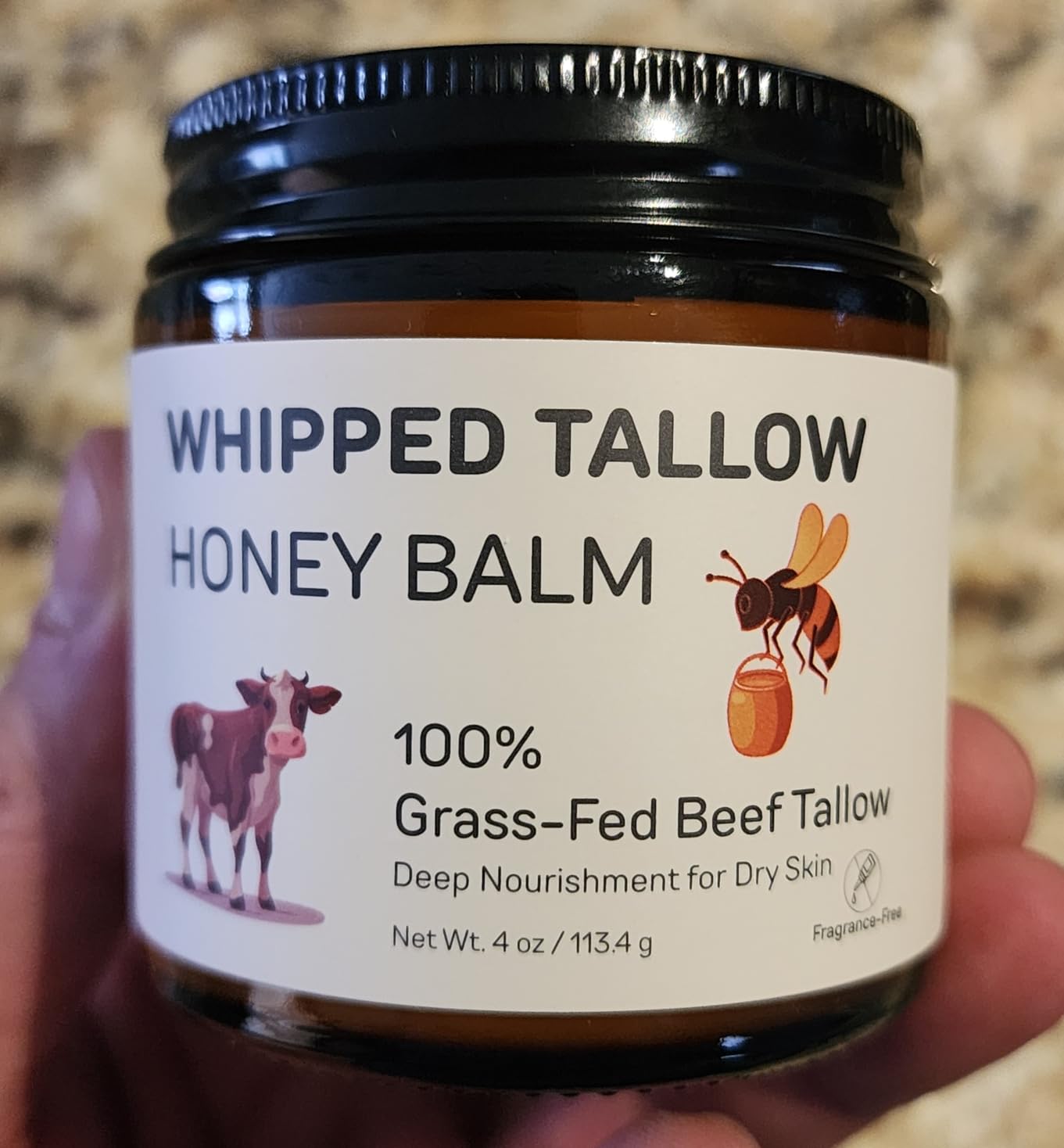 Starwise Beef Tallow for Skin, 100% Grass-Fed Whipped Beef Tallow and Honey Balm, Moisturizer for Face & Body, Natural Formula with Organic Jojoba Oil, Shea Butter for Dry, Sensitive Skin, 4 Oz