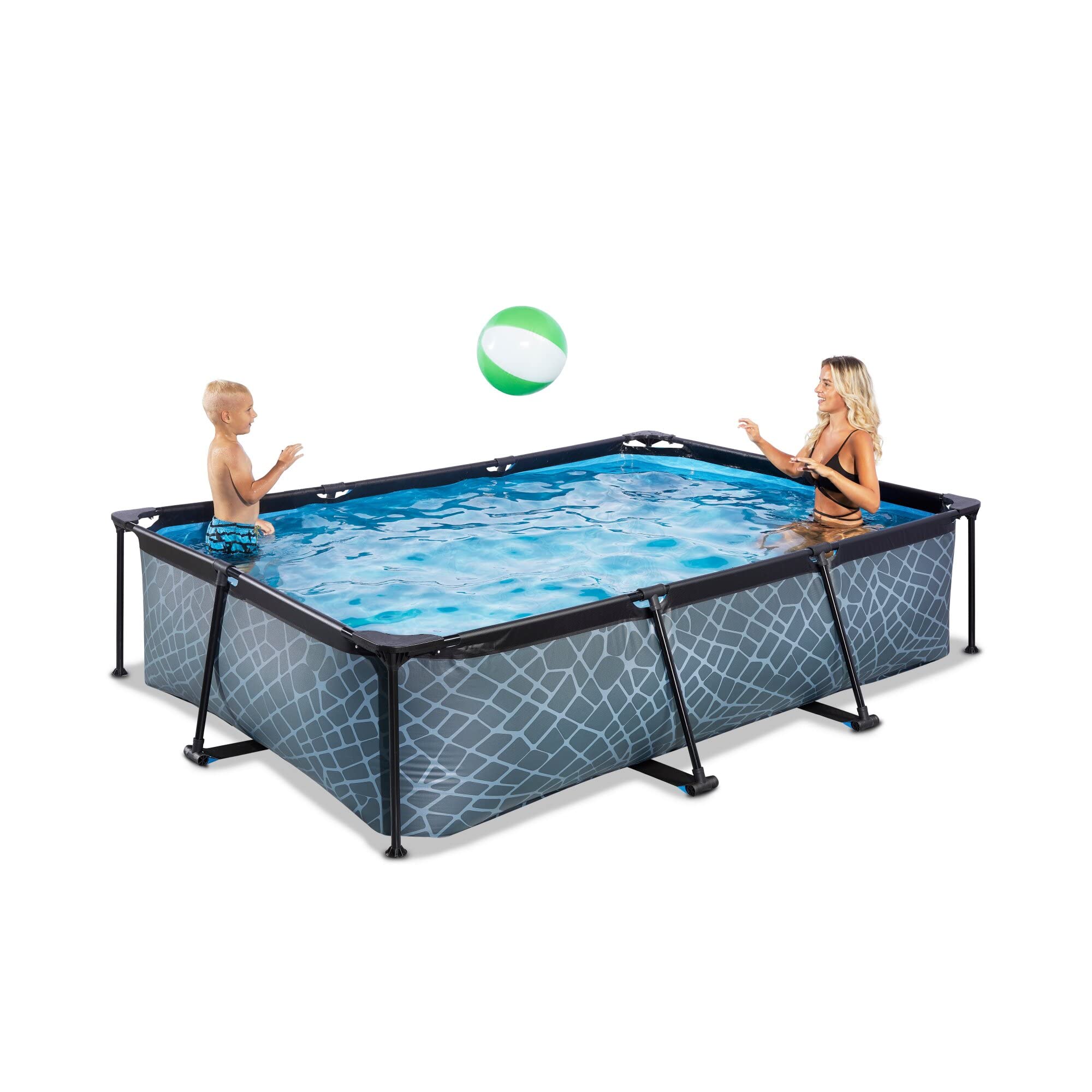 EXIT Toys Aufstellpool Rechteckig 300 x 200 x 65 cm mit Filterpumpe Garten Rahmenpool Stone Grau