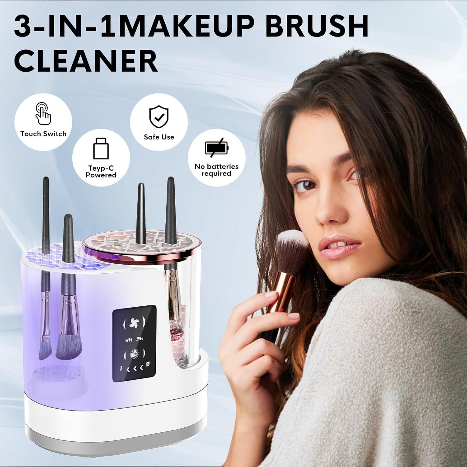 Pulitore elettrico 3 in 1 per pennelli da trucco e asciugabiancheria, lavaggio e asciugatura rapida, si adatta a pennelli e spugne di tutte le dimensioni, strumento portatile per la cura della