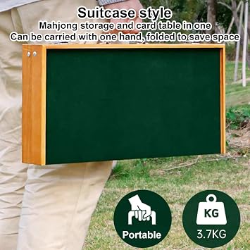 Foldable Mahjong Table with Mahjong Tiles Set, Portable Folding Mahjong Table with 144pcs 26mm Mahjong Set, Essential Tabletop Game for Outdoor Traveling Parties