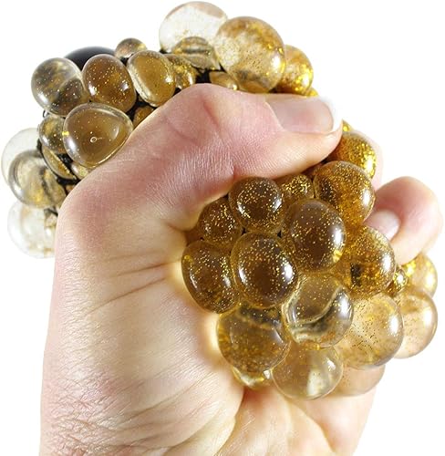 Miniatura 4 de Juego de 4 bolas de malla de burbujas metálicas con purpurina de 3 pulgadas, bola antiestrés blanda con red de red, bola antiestrés que cambia de