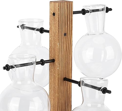 Miniatura 8 de Asixxsix Terrarios de plantas con soporte de madera, soporte retro para macetas hidropónicas de escritorio con 4 bombillas para propagar plantas