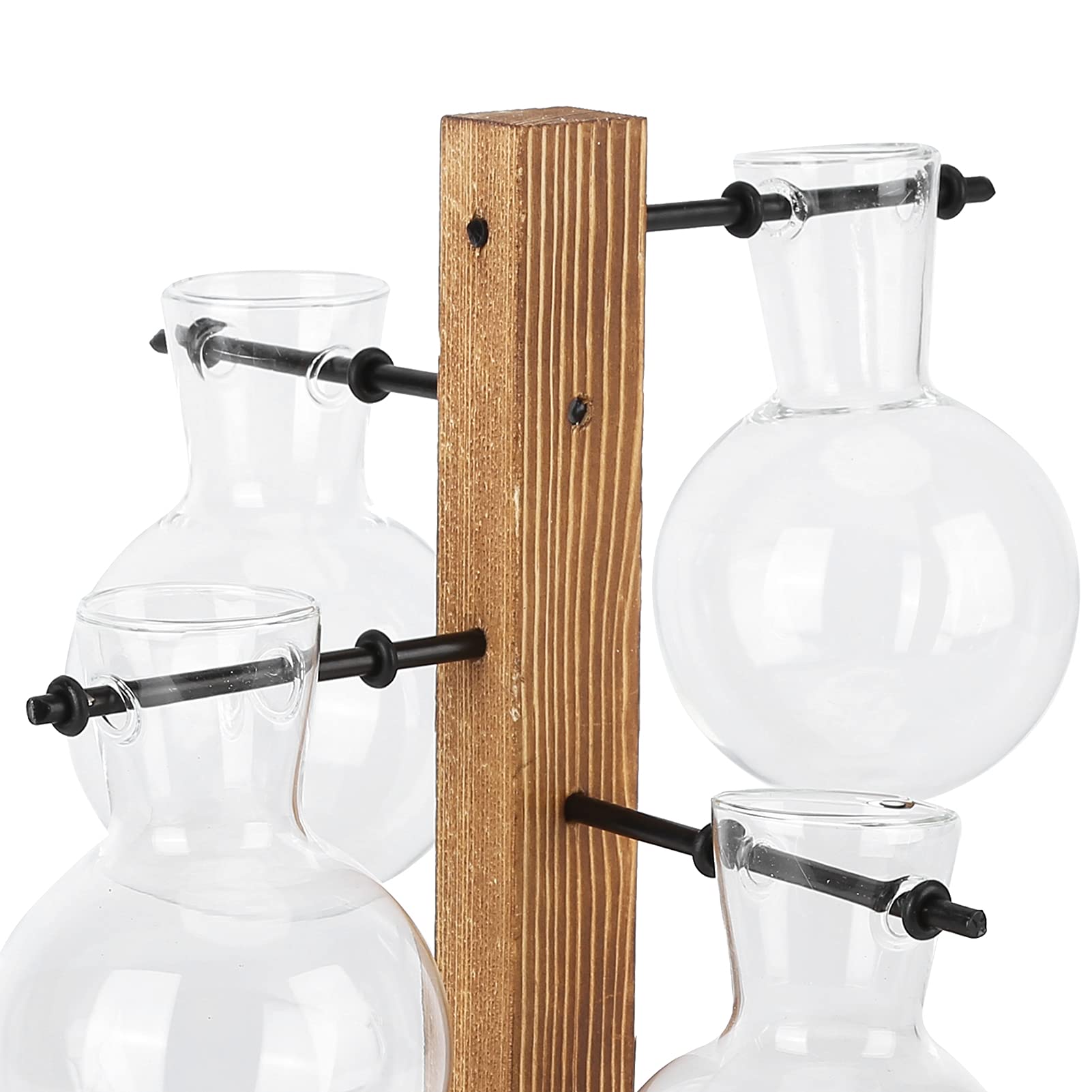 Asixxsix Terrarios de Plantas con Soporte de Madera, Jardinera de Aire hidropónica de sobremesa Retro con Vaso de Cristal de 4 Bombillas para propagar Plantas hidropónicas