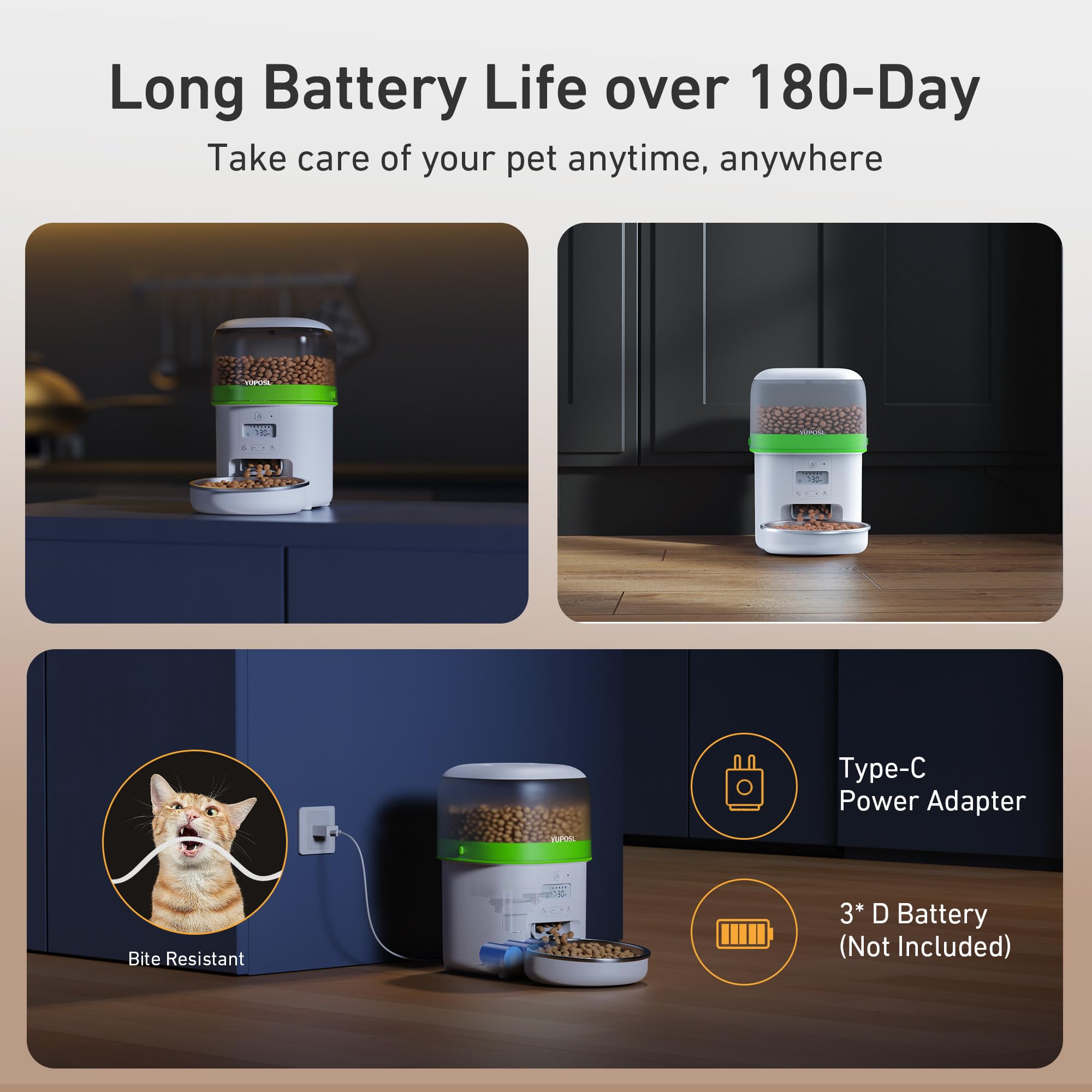 Automatic Cat Feeder - 2L Cat Food Dispenser, Timed Auto Pet Feeder with 180-day Battery Life, 1-6 Meals Per Day, 1-16 Portion, Desiccant Bag Keeps Dry Food Fresh, Also for Small Dogs view 7