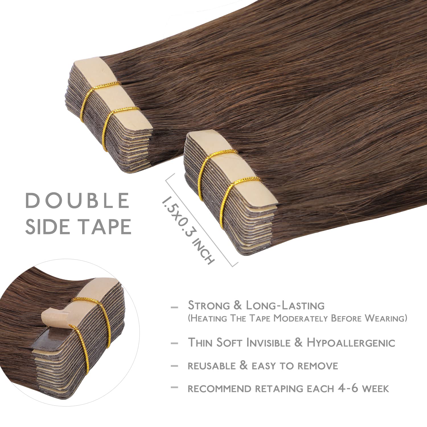WENNALIFE Lot de 20 extensions capillaires en cheveux humains Remy invisibles, soyeux, droits, 50 g, 40 cm, marron chocolat - 3