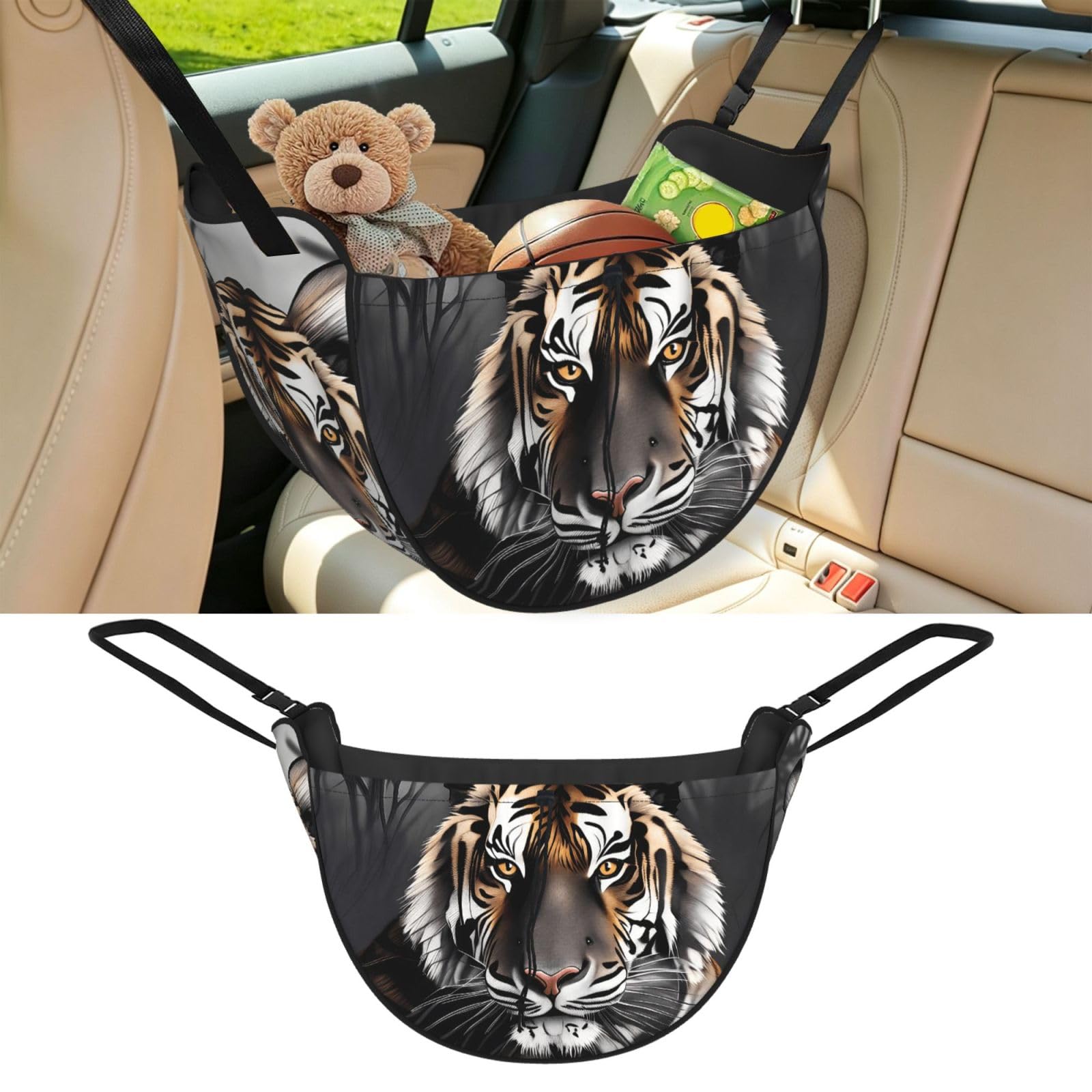 Cntdbu Black Tiger At Rest Car Seat Organizer-Backseat Storage Bag For Travel