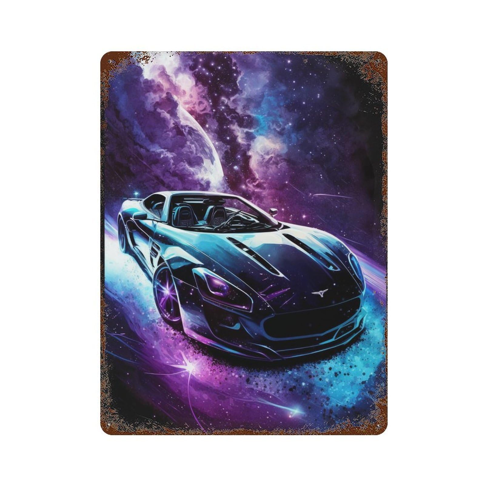 Distressed Metal Wall Sign with Galactic Speedster Design 15.7"x11.8", for Cafe, Home Bar And Lounge Decor, Retro Wall Decor