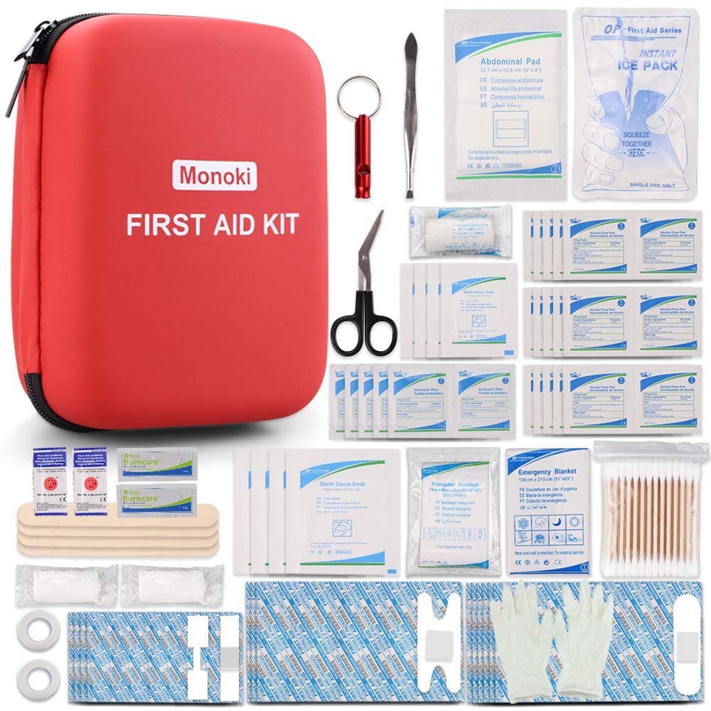 Monoki First Aid Kit, 201 Pcs Emergency Medical Supplies Safety First Aid Kit for Home, Office, School, Car, Boat, Travel