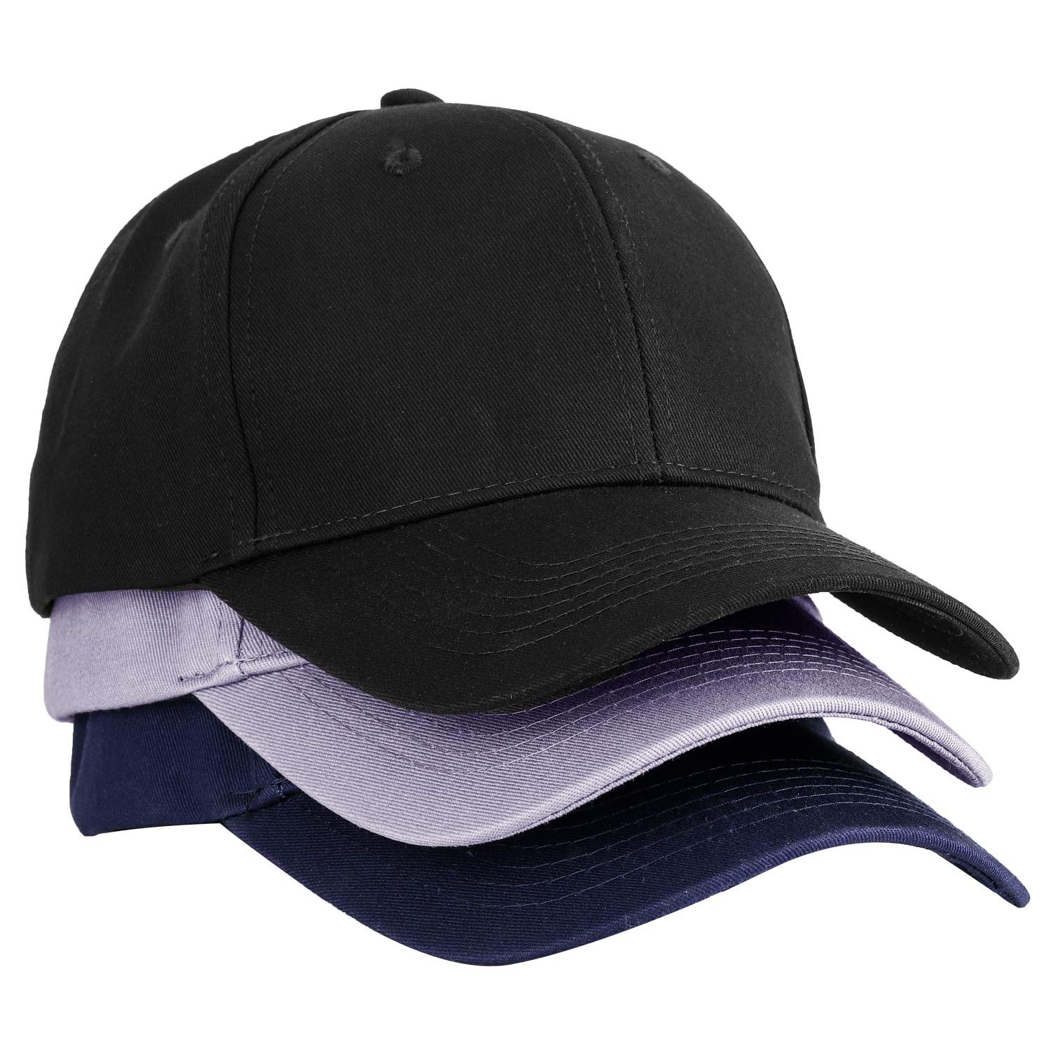MEINICY3PCS Plain Structured Baseball Cap, Cotton Dad Hat Fits Men Women, Adjustable Low Profile