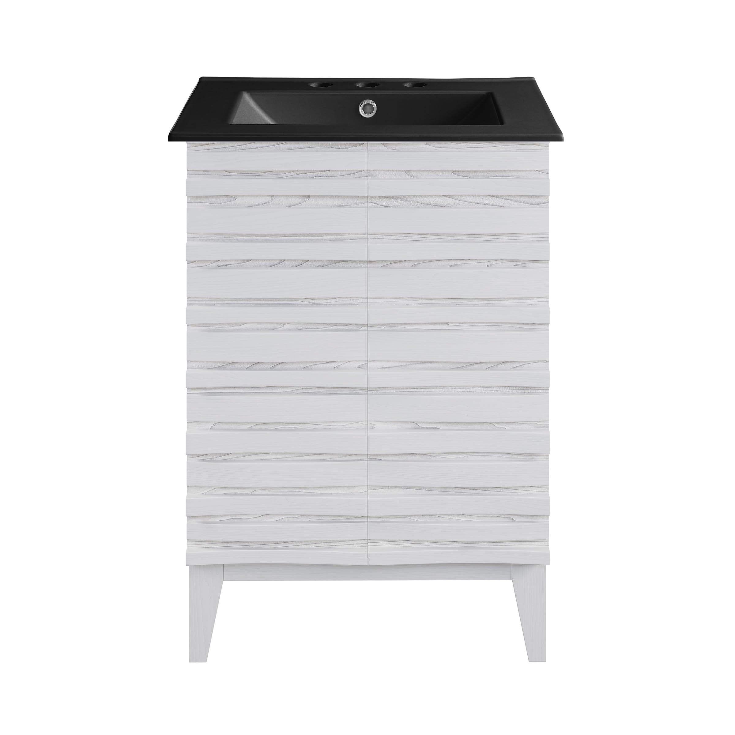 Swiss Madison Cascade 24 in. White Oak Bathroom Vanity with Black, 3-Hole Ceramic Sink Top