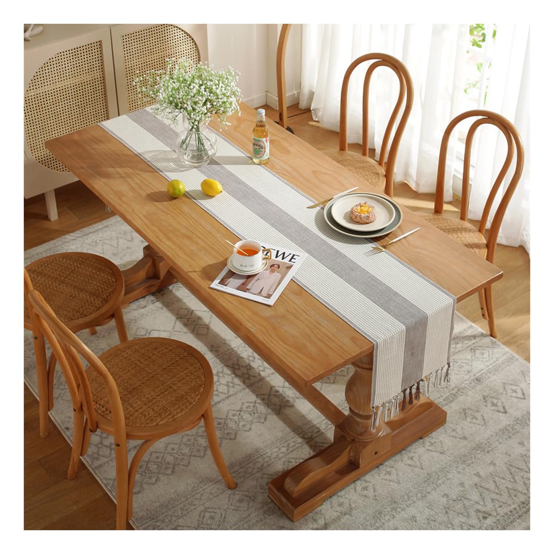 NIUSABOU Kitchen Dining TableDecoration, Table Runner Nordic Striped Farmhouse Style Wedding Decor Multicolor 33x(92-305) cm(Ght Gray,33x228cm(12.9x89.7in))