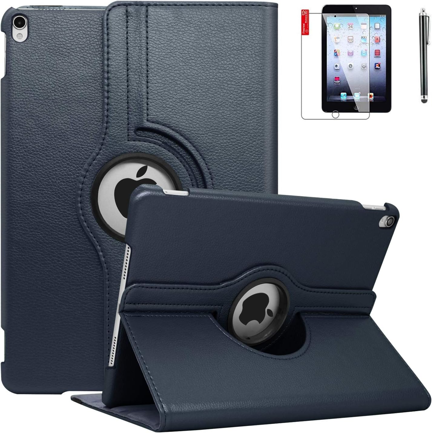 iPad Pro 11 Cases 2018 Case Cover with Screen Protector and Stylus - Support Pencil Charging - 360 Degree Rotating Smart Stand Leather Case Cover, Auto Sleep Wake for iPad Pro 11 2018 (Navy Blue)