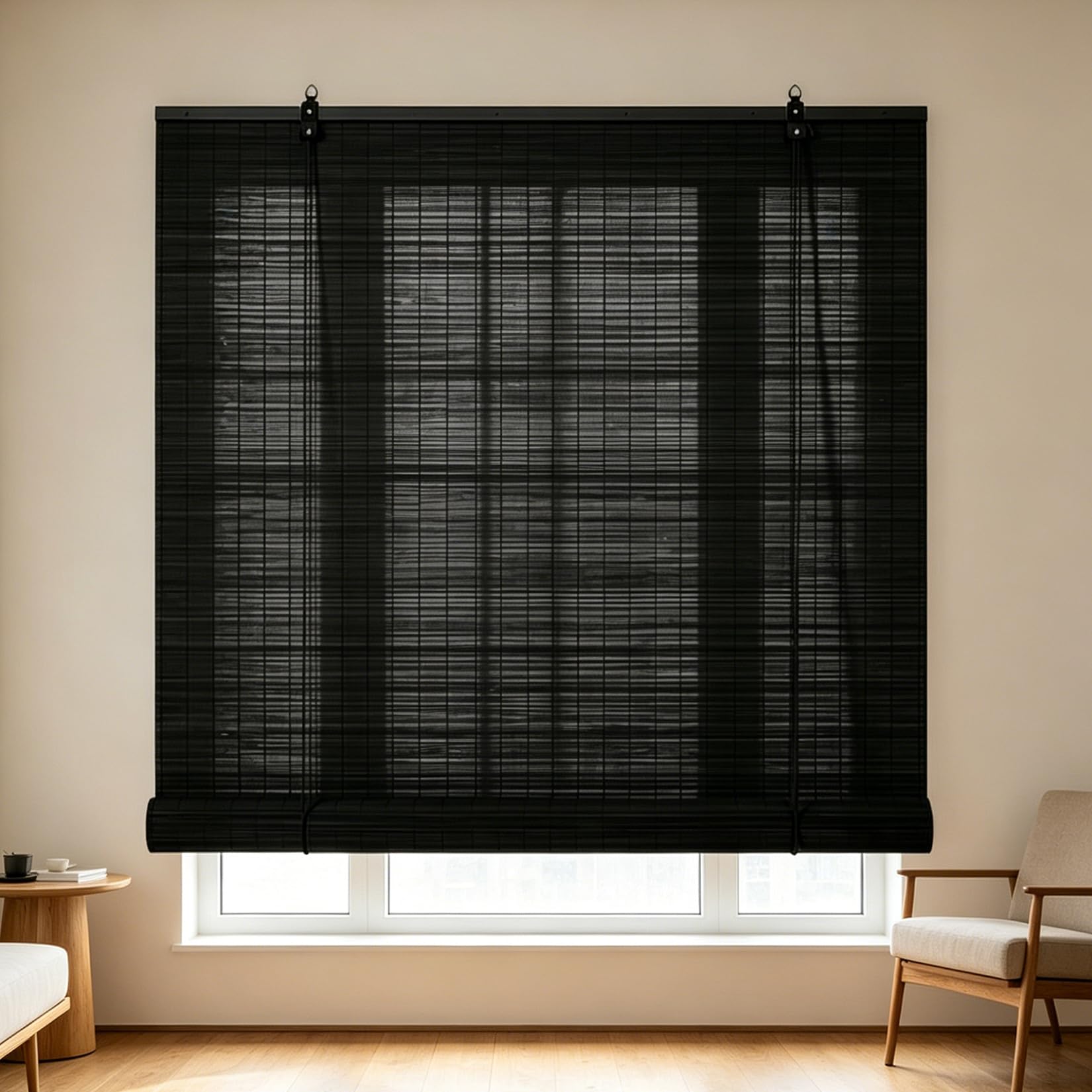 Store en bambou blanc 140x180 cm occultant à 50% pour fenêtres de salon et chambre