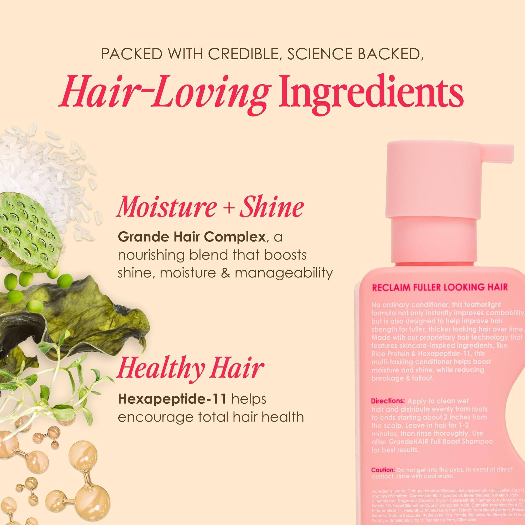 Grande Cosmetics GrandeHAIR Full Boost Shampoo & Conditioner - Sulfate-Free with Niacinamide, Biotin & Rice Protein - Cleanses, Conditions & Strengthens for Healthier & Fuller Looking Hair