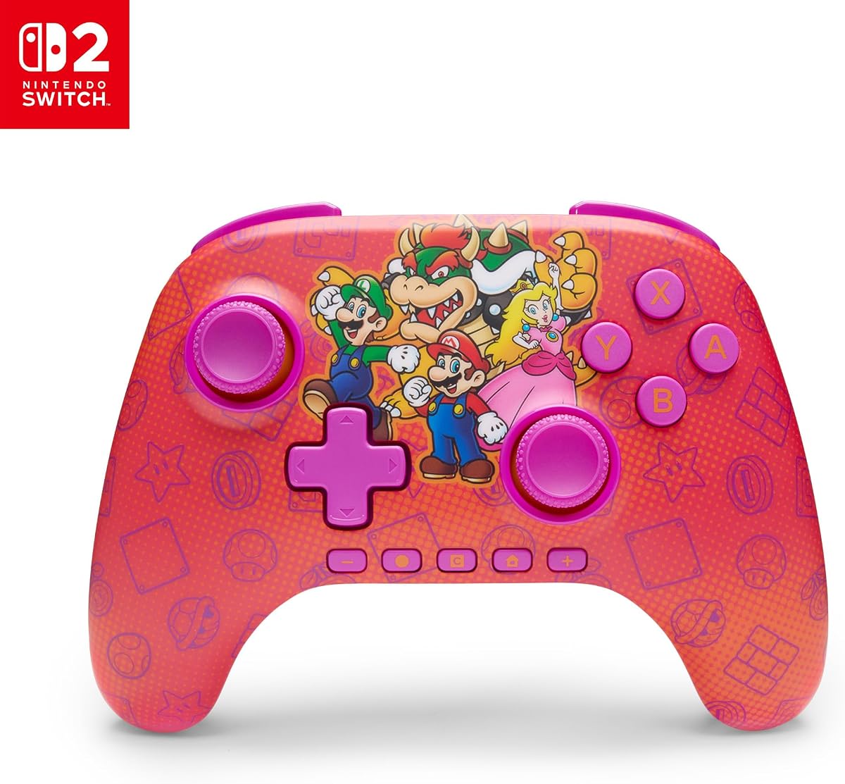 Mando inalámbrico PowerA Advantage para Nintendo Switch 2 - Mario y sus amigos, licencia oficial, efectos Hall, botones asignables, mando Pro, botón C, controles de movimiento (renovado)