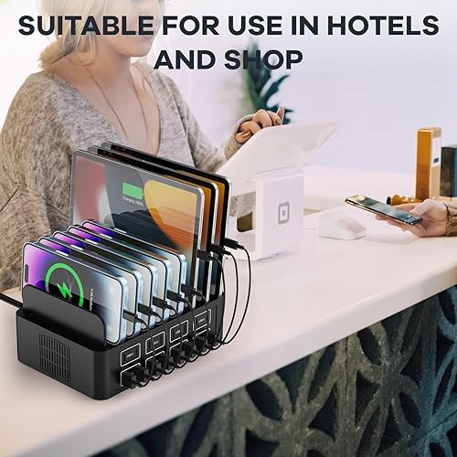 Miniatura 6 de Estación de carga de 150 W35 A para múltiples dispositivos, estación de carga rápida RUANSZZ USB  C de 16 puertos, organizador de cargador múltiple