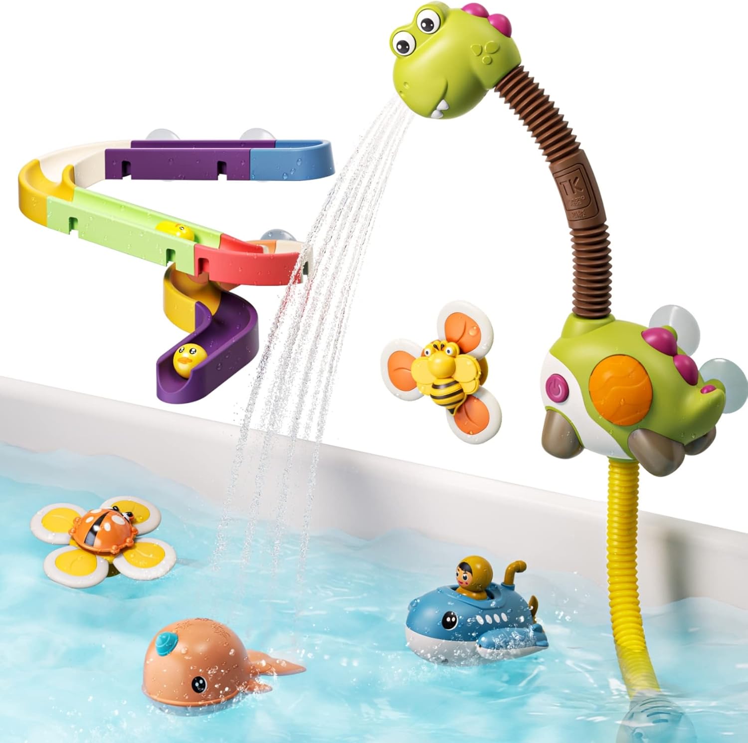 TUMAMA Baby Bath Toy,Bathtub Toys with Dinosaur Shower Head,Suction
