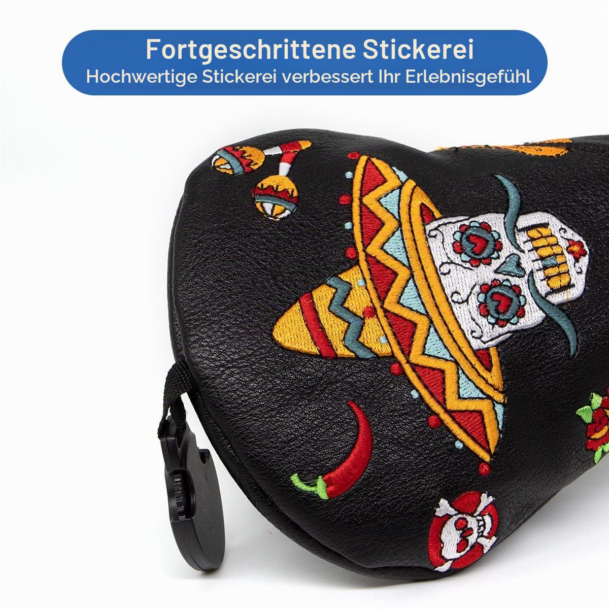 Golfschlägerhauben für Driver, Fairway-Hölzer, Hybriden und Schlägerklingen, Putter Sugar Skull Stil, Premium-Leder-Golfschlägerhauben Set mit austauschbaren Nummerntags -