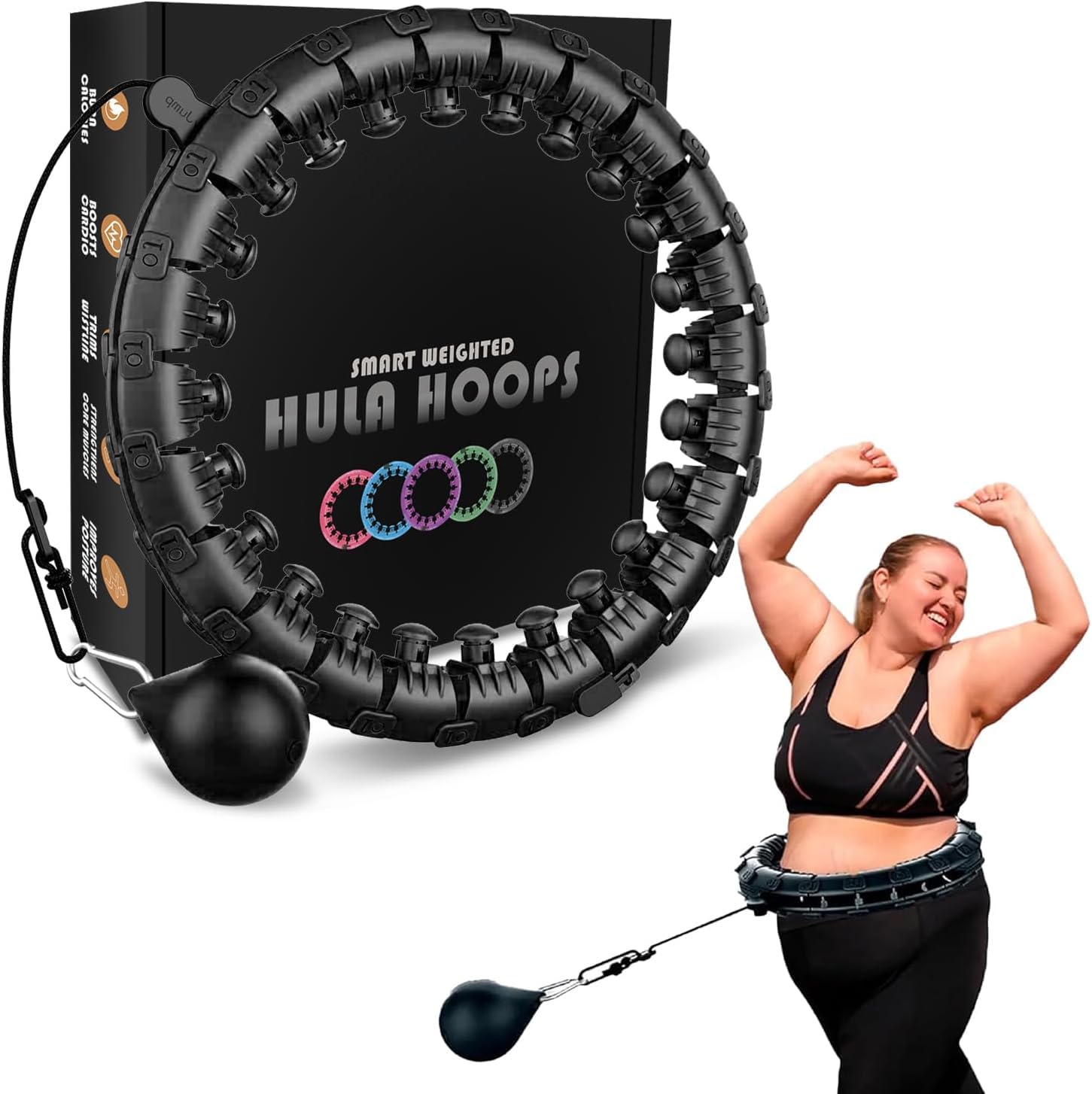 Smart Hula Ring Hoops, Weighted Hula Circle 24 Detachable Fitness Ring with 360 Degree Auto-Spinning Ball Gymnastics, Massage, Adult Fitness for Weight Loss