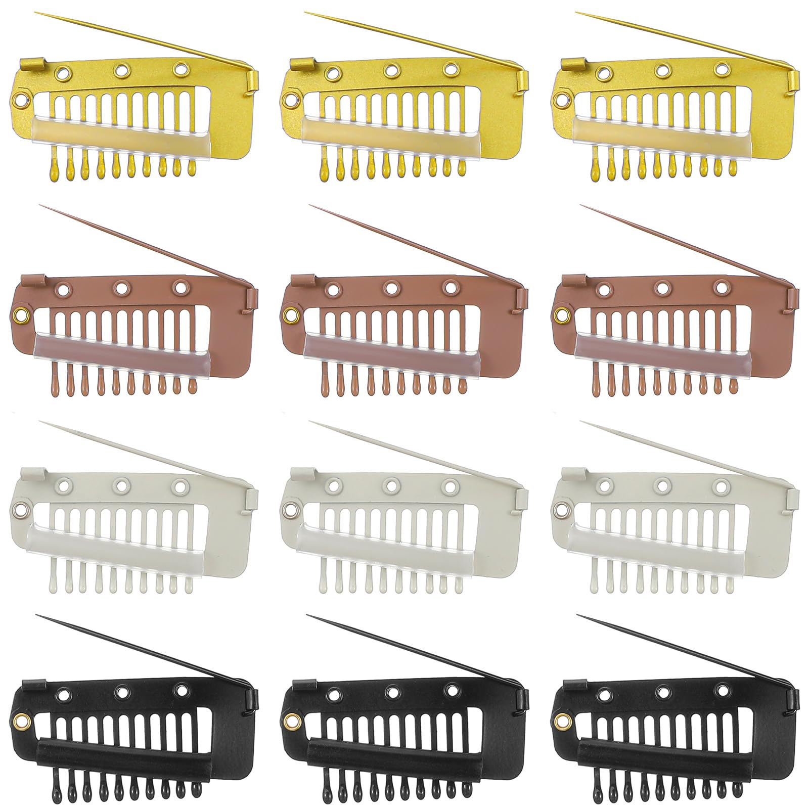 Shimmeroo 8Pcs Chunni Clips with Safety Pins, Dupatta Clips, 10-Teeth Hair Extension Snap Clip to Secure Setting Clip for Girls Women Headscarf, Scarf & Hijab, Pointed Pins