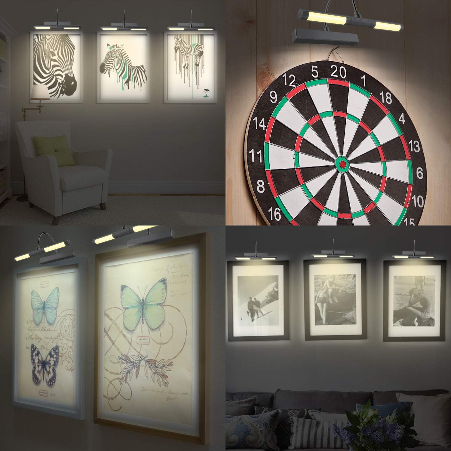 Wall Frames For Living Room Decorations 4Pack Rechargeable Picture Light, 5200mAh Black Battery Operated Picture Lights For Wall With Remote Control, 300LM 3000K Warm White Light 16" Metal Dimmable Picture Frame Light