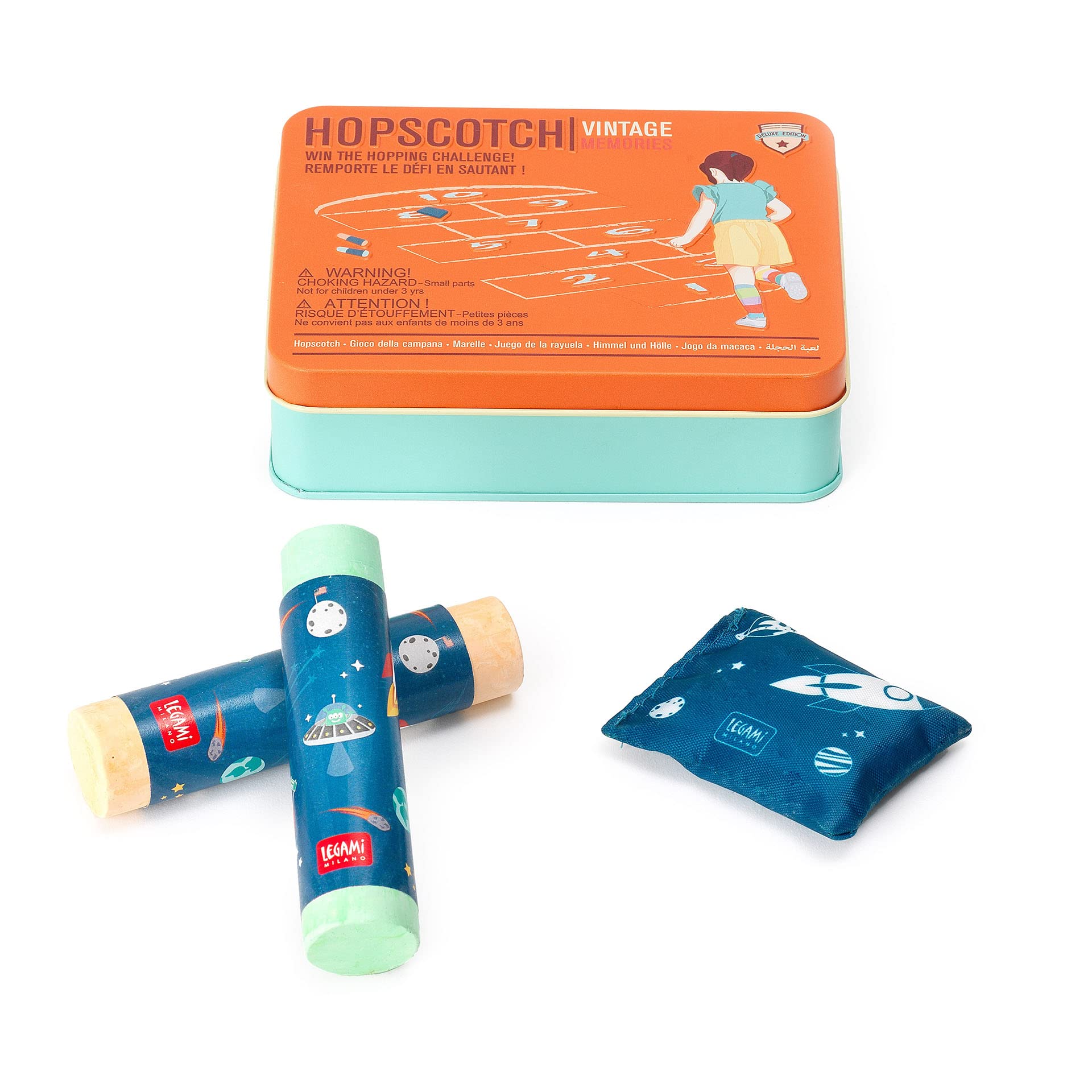 Legami - Gioco Della Campana, Scatola riutilizzabile con 1 Segnalino e 2 Gessi colorati, 13x10 cm