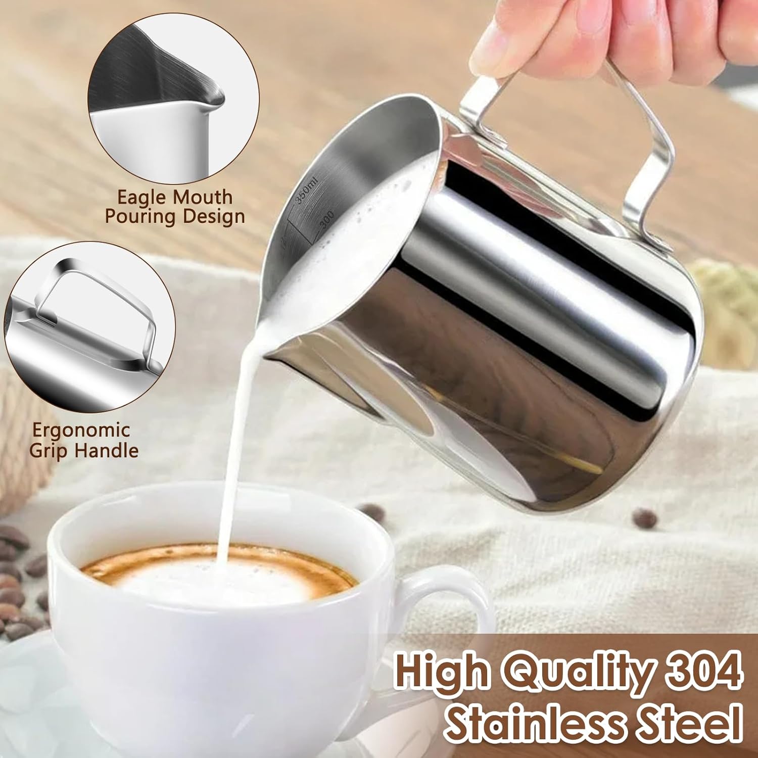 Anpro Milk Jug 350 ml/12 oz,304 Stainless Steel Milk Pitcher, Milk Frothing Jug for Making Coffee Cappuccino 3 71FIqfv30sL. AC SL1500