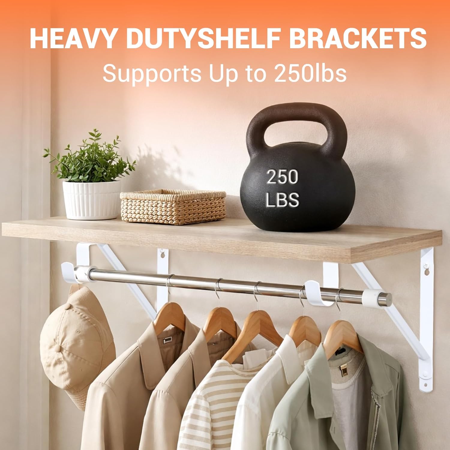 6 Pack Closet Shelf Rod Brackets, Wall Mounted Closet Shelves Support Brace with Hook, White ,with Screws-HOME MASTER HARDWARE