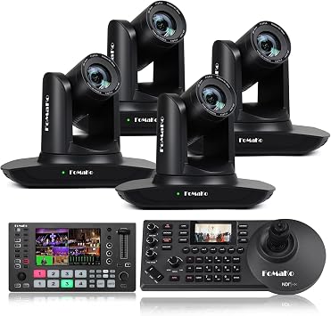 FoMaKo AI Auto Tracking HDMI PTZ Camera, 20x Optical Zoom4pcs, M3 Video Mixer Switcher+KC608 Pro PTZ Controller for Church Services Worship EducationFMK12UH Pro20x-B X4+M3+KC608 Pro