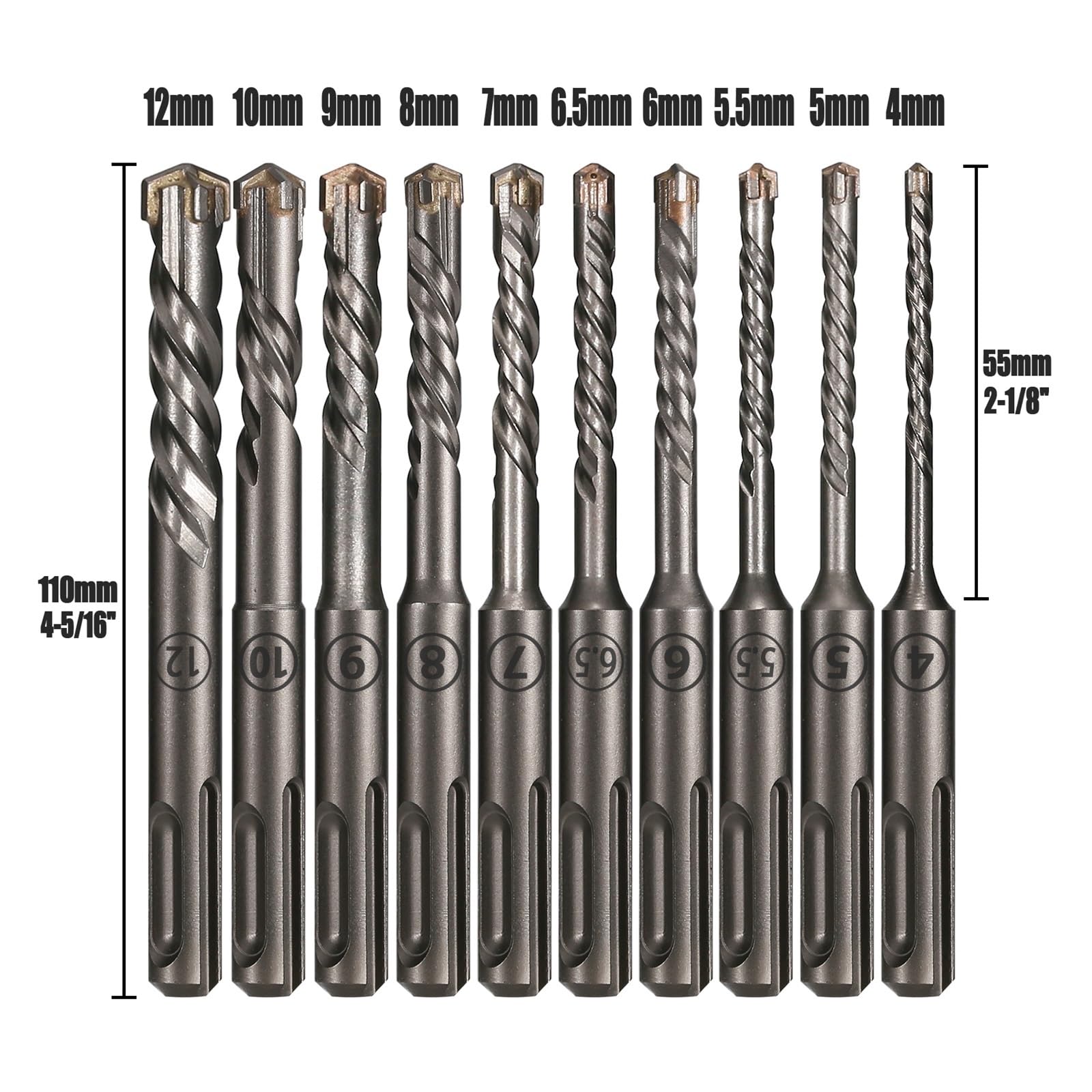 Broca para hormigón SDS Plus, 1 unidad, 4-12mm, cabezal de corte múltiple, doble barrena de 110mm, broca de martillo eléctrico para mampostería de bloques de ladrillo de pared(110mm-10pcs)