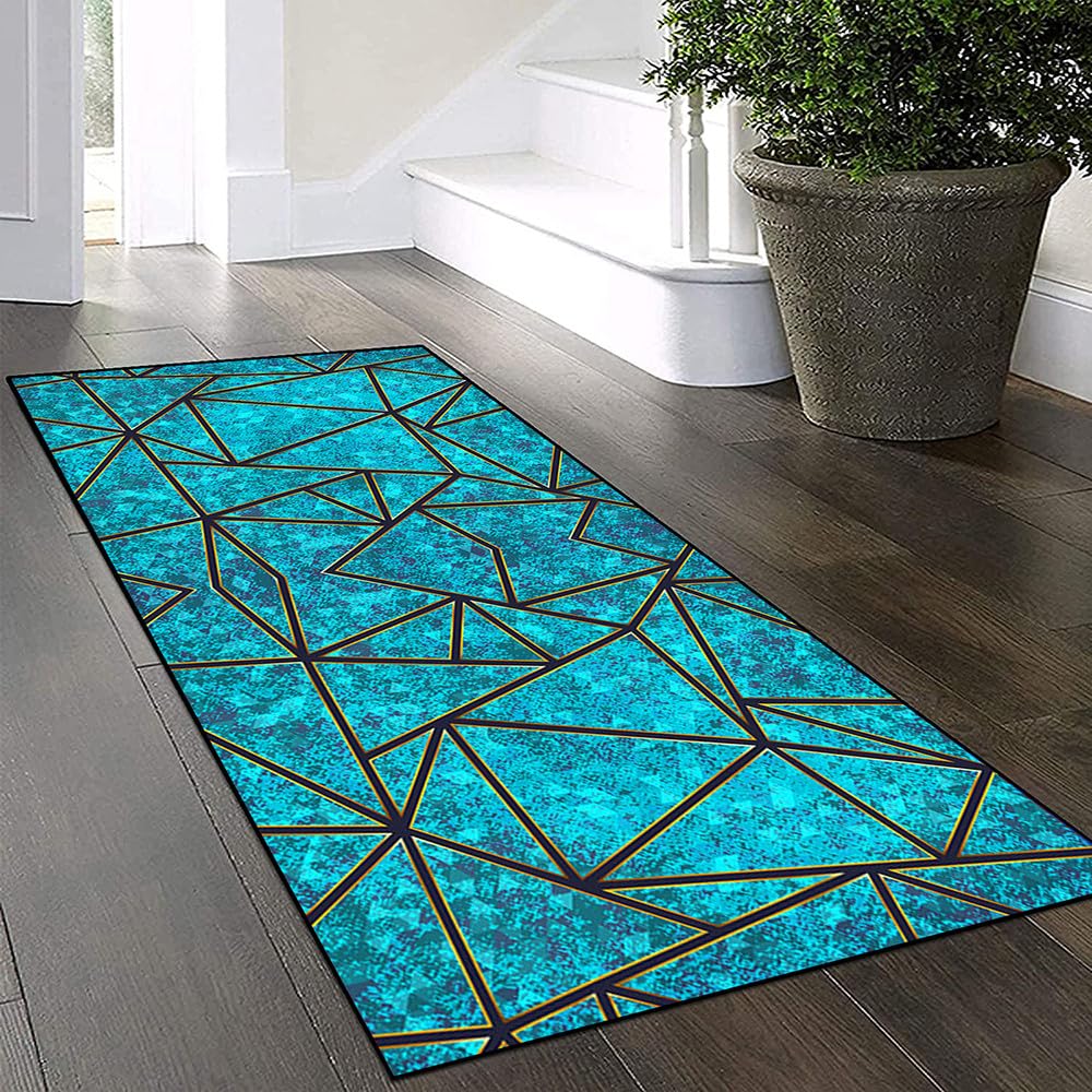 Tapis de cuisine lavable turquoise de 100x200 cm antidérapant