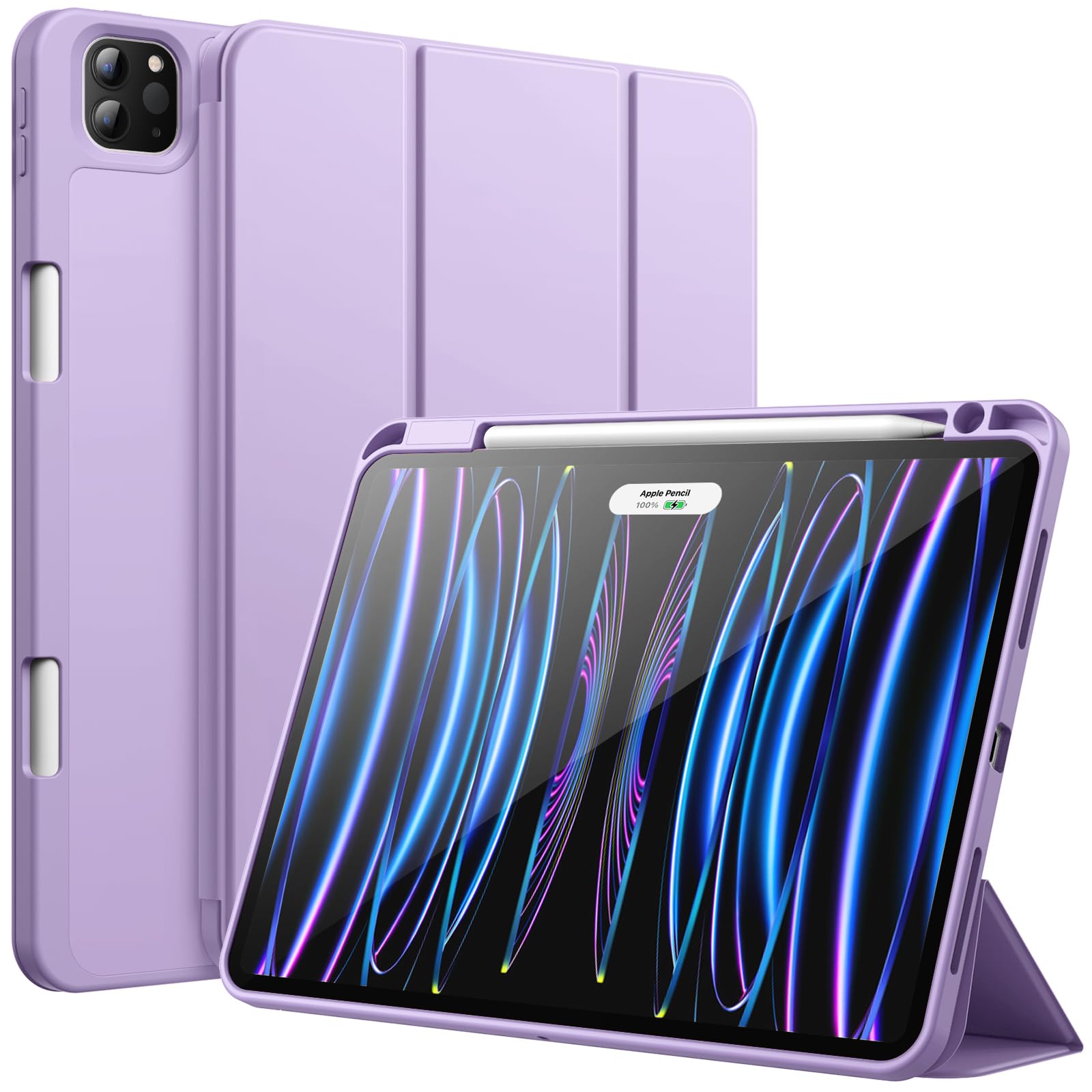 JETech Case for iPad Pro 11 Inch (2022/2021/2020 Model) with Pencil Holder, Support 2nd Pencil Charging, Slim Tablet Cover with Soft TPU Back, Auto Wake/Sleep (Light Purple)