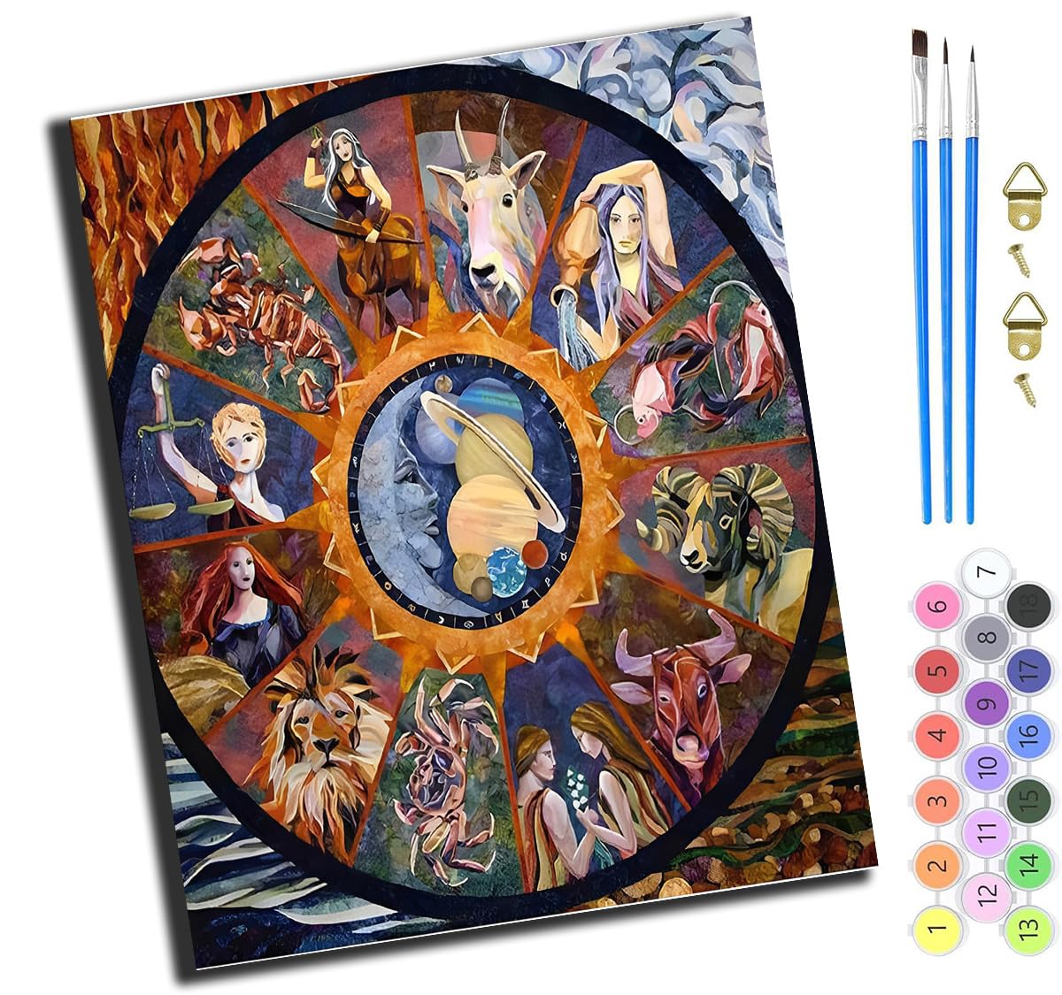 XIAOYOUQIAN Artistic Colorful Zodiac Signs,Paint by Numbers Kits,40Cm X 50Cm,DIY Acrylic Painting for Adults and Kids,with Paints Brushes and Card Sized Magnifier,-Frameless
