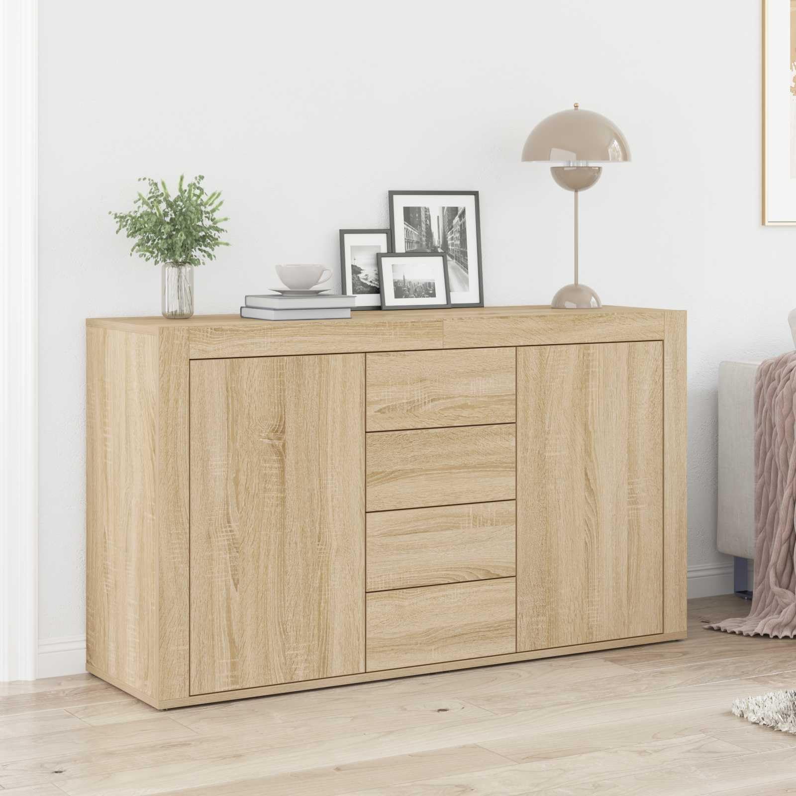 Credenza in rovere Sonoma, 120 x 36 x 69 cm, con ante e cassetti | Armadietto robusto per sala da pranzo e soggiorno, offre uno spazio versatile per stoviglie, libri e decorazioni.