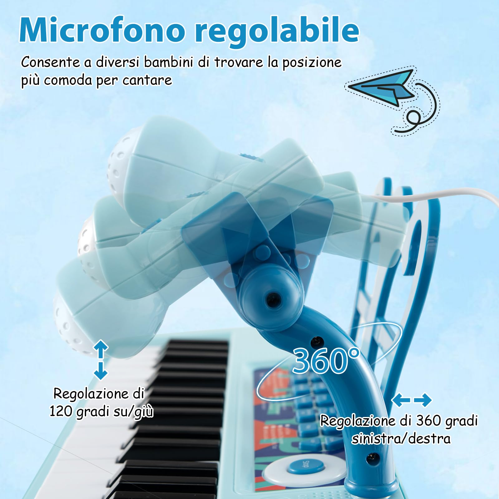 COSTWAY Set Pianoforte Digitale 37 Tasti per Bambini, Tastiera Elettronica con Microfono Regolabile, Leggio Rimovibile,Strumento Musicale Elettronico per Bambini di 3+ Anni (Blu)