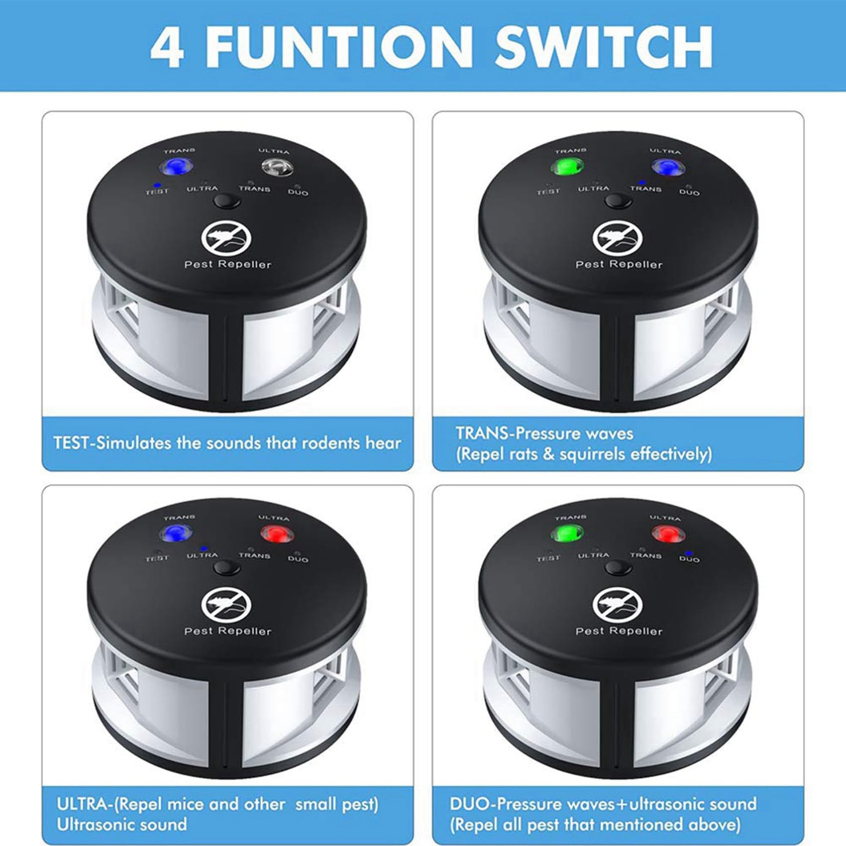 6X Reple Rodent Repeller, Repeller Ultrasonic Repeller, Pressure Wave, Indoor per Topi, Ratti, Spina Europea Un 360 Gradi EU Plug