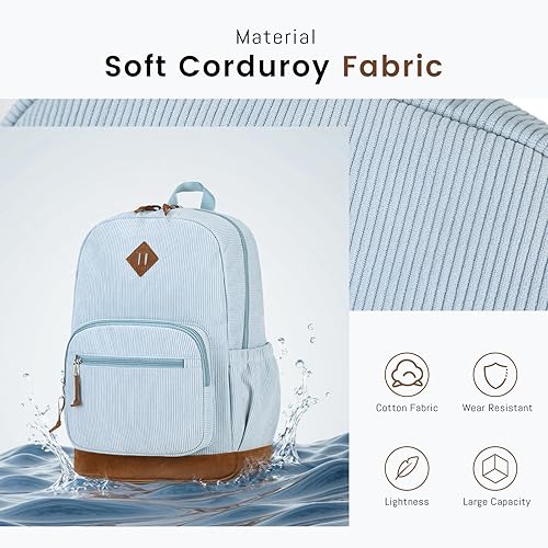 Miniatura 4 de mygreen Mochila escolar de pana para adolescentes, niñas y niños, bolsa para laptop ligera de 17.7 pulgadas con funda acolchada, bolsa de libros