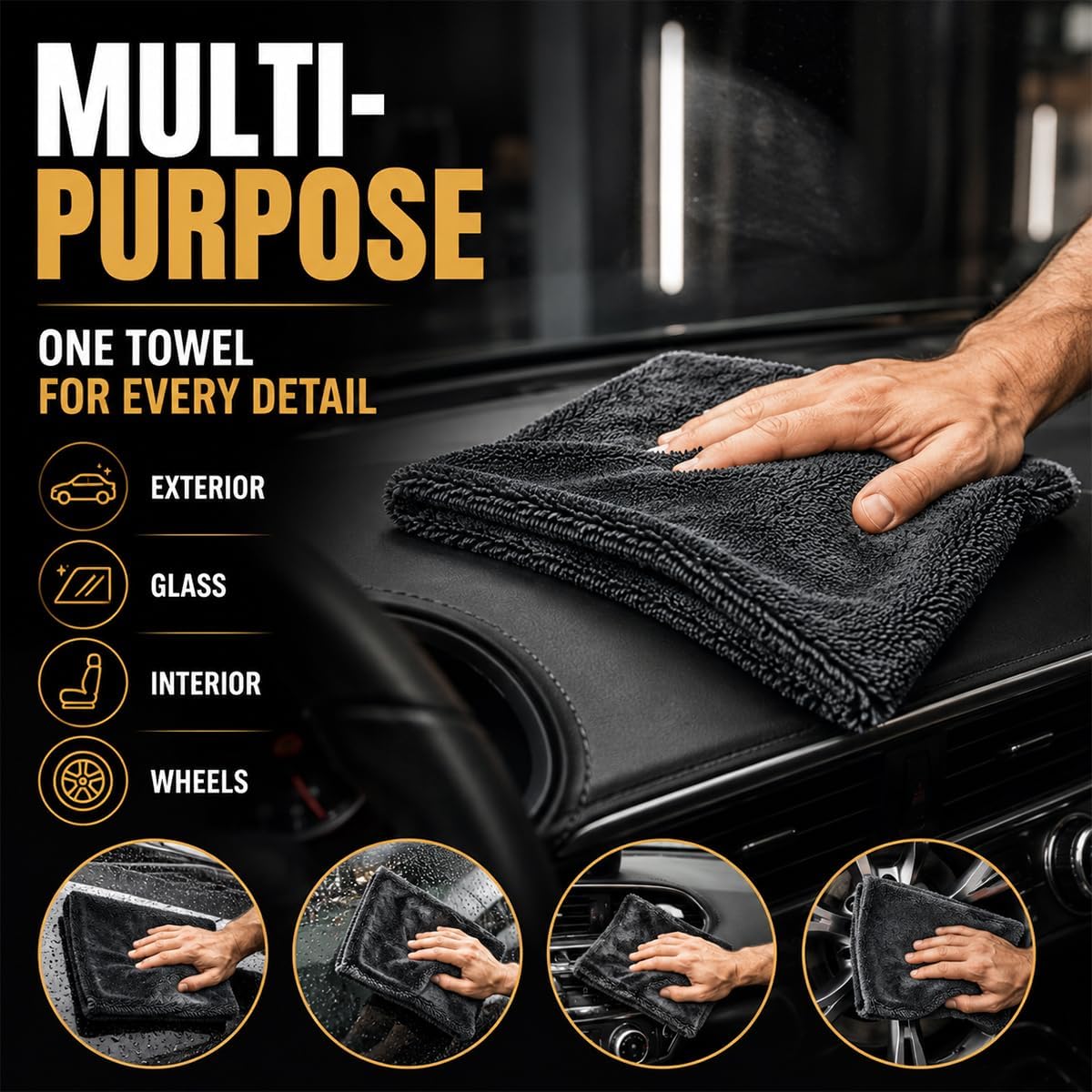 1200GSM Car Drying Towel, 35" x 24" Microfiber Towel for Cars, Gray